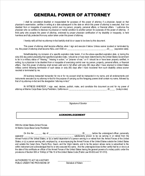 printable general power of attorney