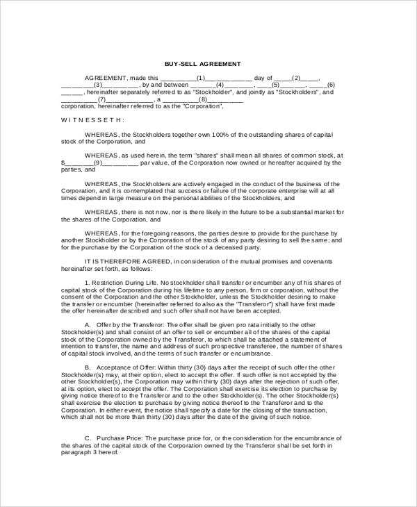 buy sell agreement form