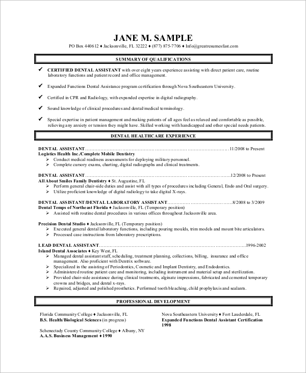 dental assistant resume example1