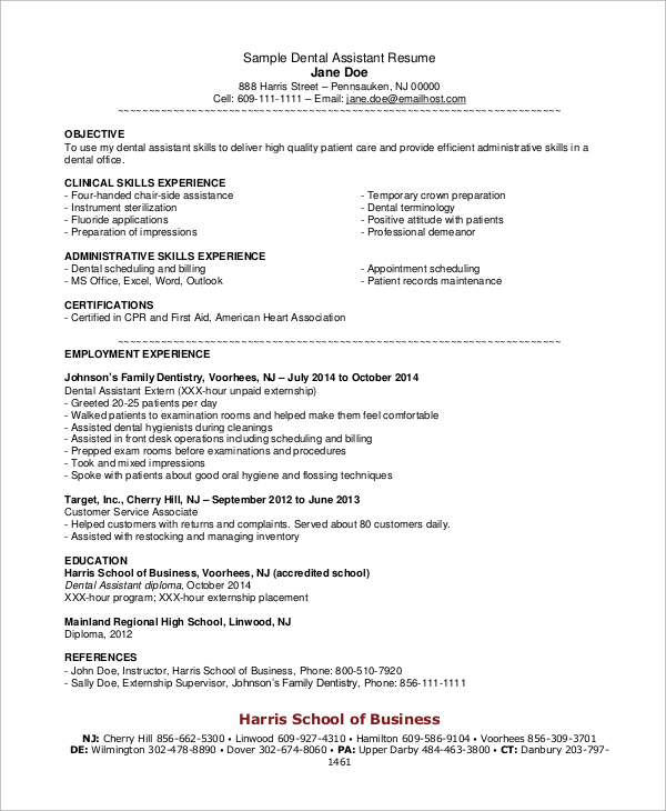 experienced dental assistant resume