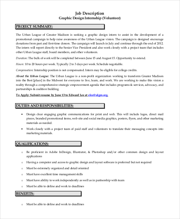 graphic design internship job description