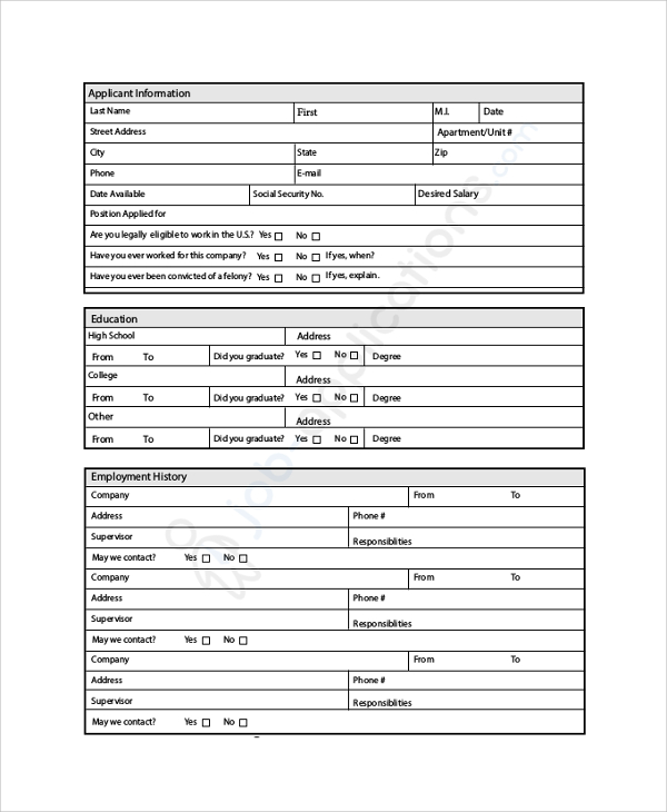 printable job application sample