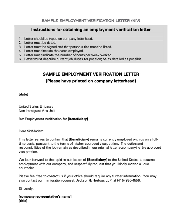 proof of employment verification letter for visa
