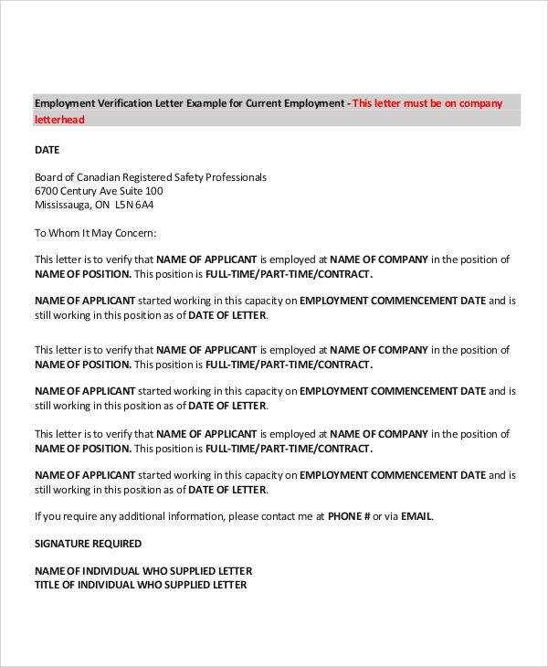employment verification letter example for current employment