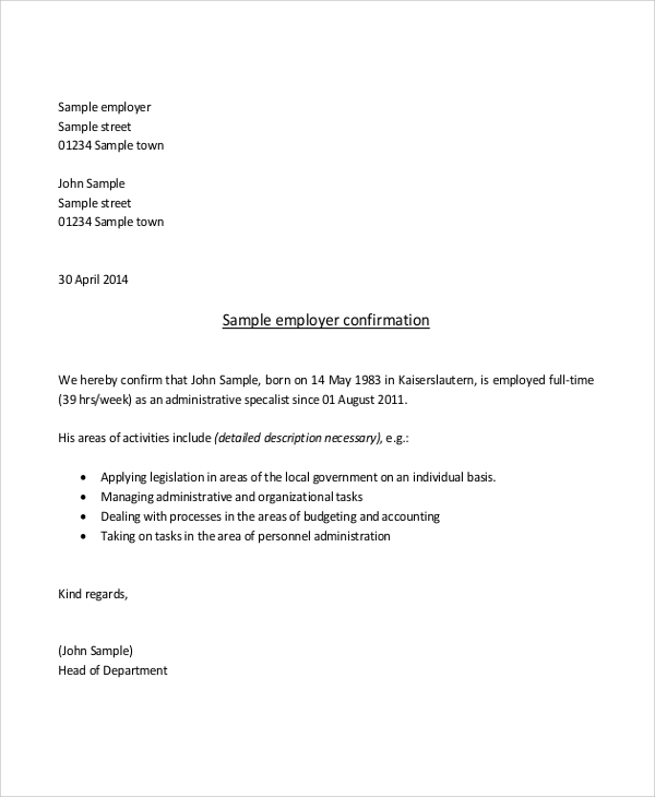 proof of employment letter format
