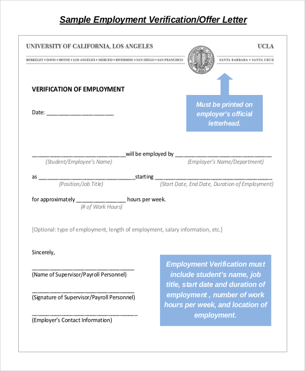 sample employment verification offer letter