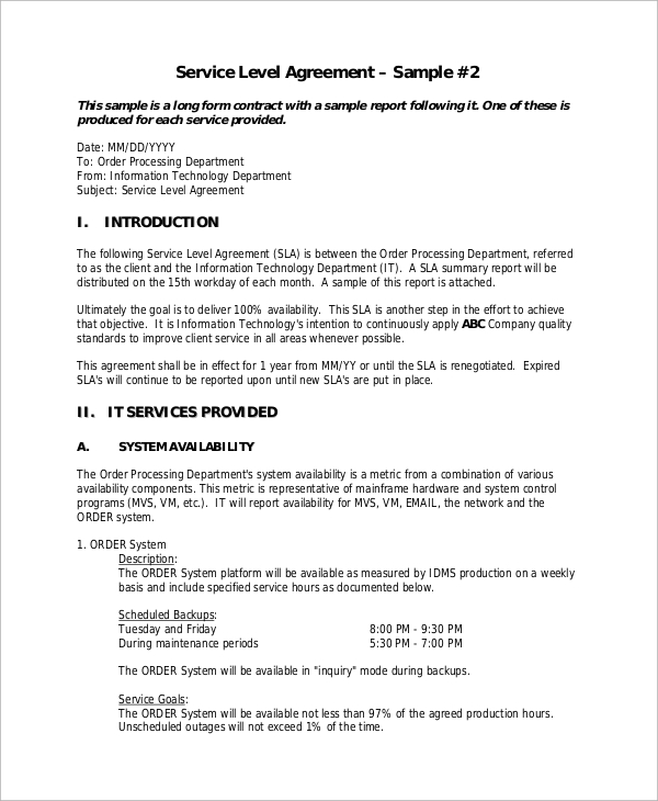 simple service level agreement template