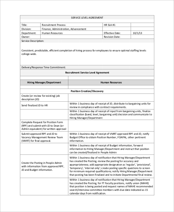 Standard Sla Agreement Template