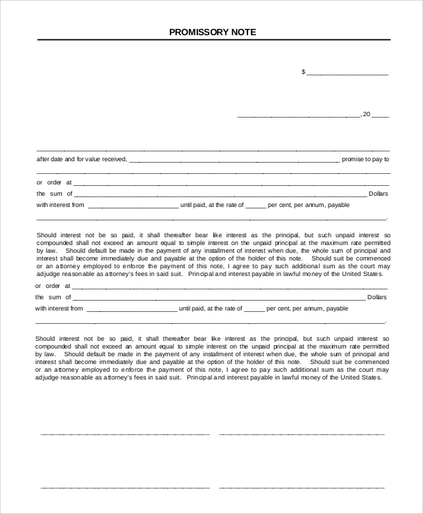 sample promissory note form