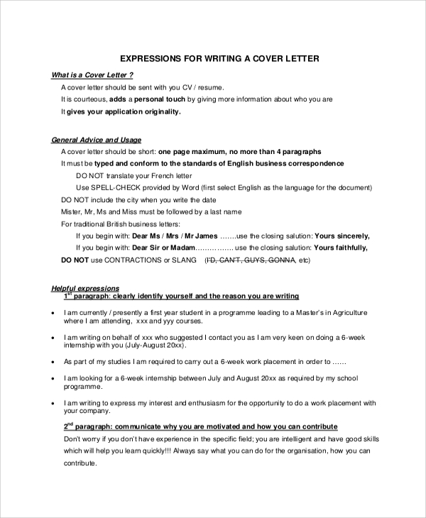 cover letter format for internship