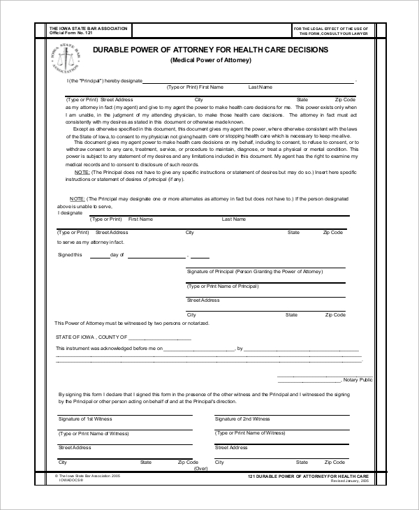 printable medical power of attorney form