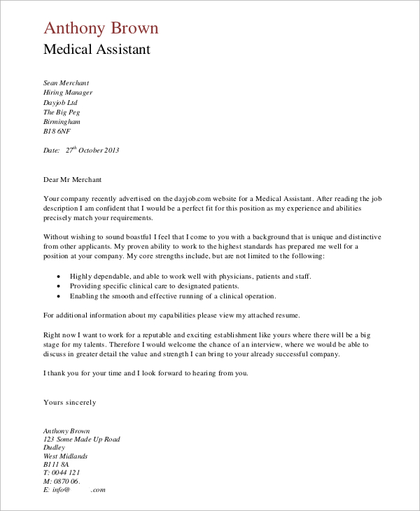 medical assistant resume cover letter