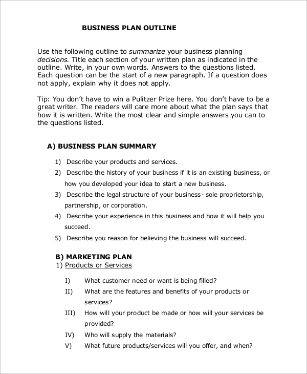 business plan outline example