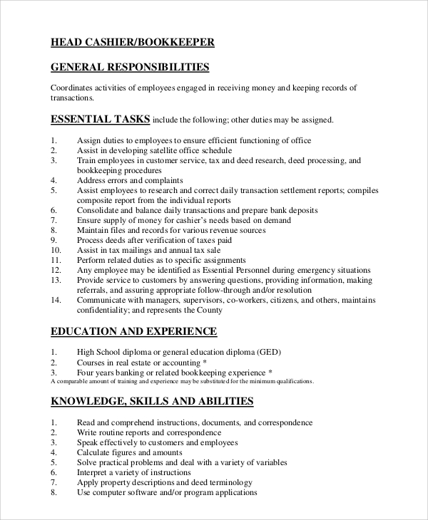 FREE 7+ Sample Cashier Resume Templates in MS Word | PDF