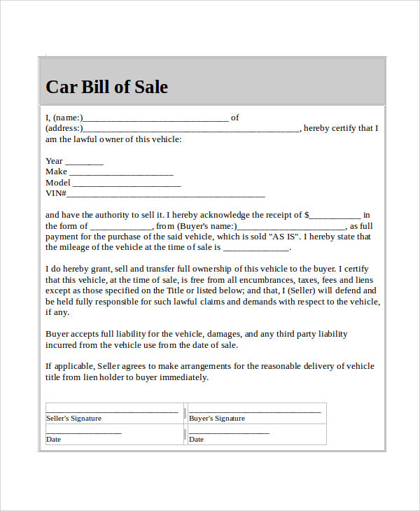 bill of sale for car doc