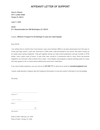 affidavit of support marriage template