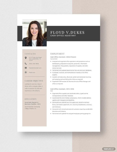 cash office assistant resume template