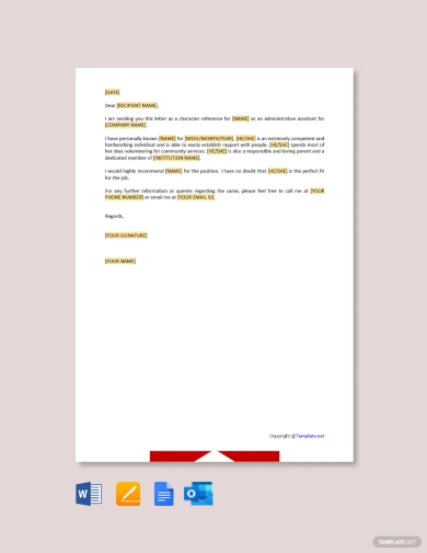 character reference letter for administrative assistant template