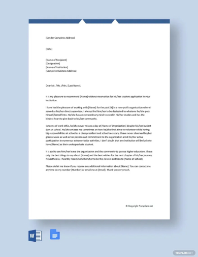 character reference letter for school template