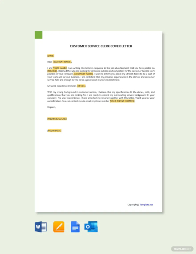 customer service clerk cover letter template