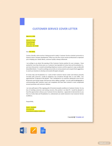 customer service cover letter template