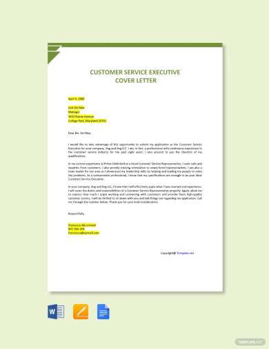 customer service executive cover letter template