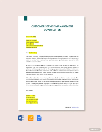 customer service management cover letter template