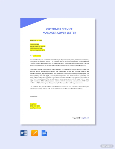 customer service manager cover letter template