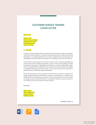customer service trainer cover letter template