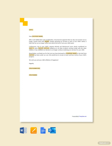 daycare termination letter for behavior template