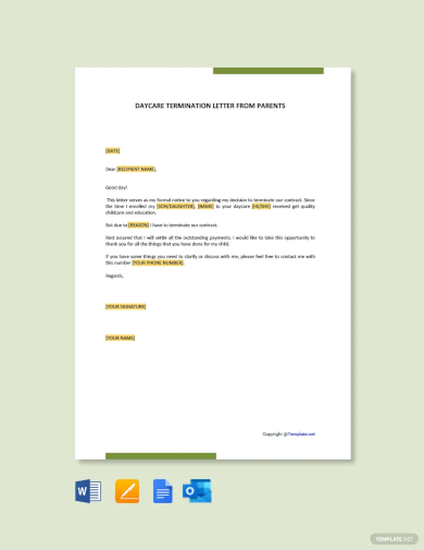daycare termination letter from parents template
