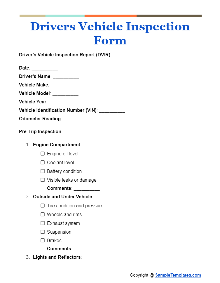 drivers vehicle inspection form