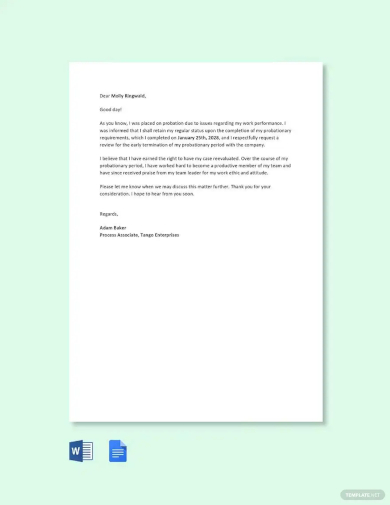 early probation termination letter template