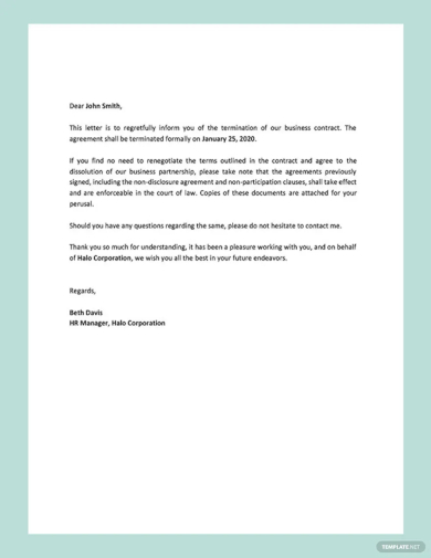 editable business contract termination letter template