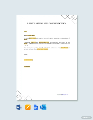 free character reference letter for apartment rental template