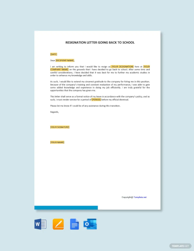 free going back to school resignation letter template