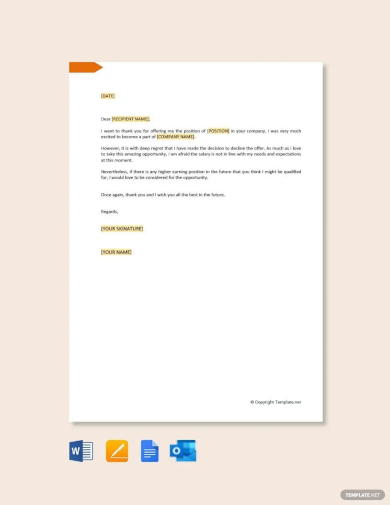 free job refusal letter due to salary template