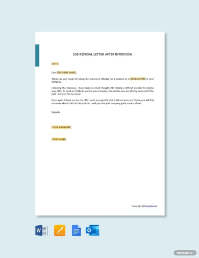 free job refusal letter after interview template