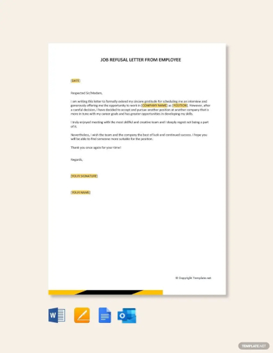 free job refusal letter from employee template