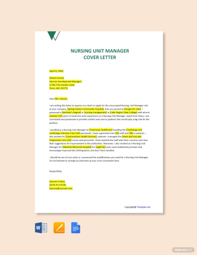 free nursing unit manager cover letter template