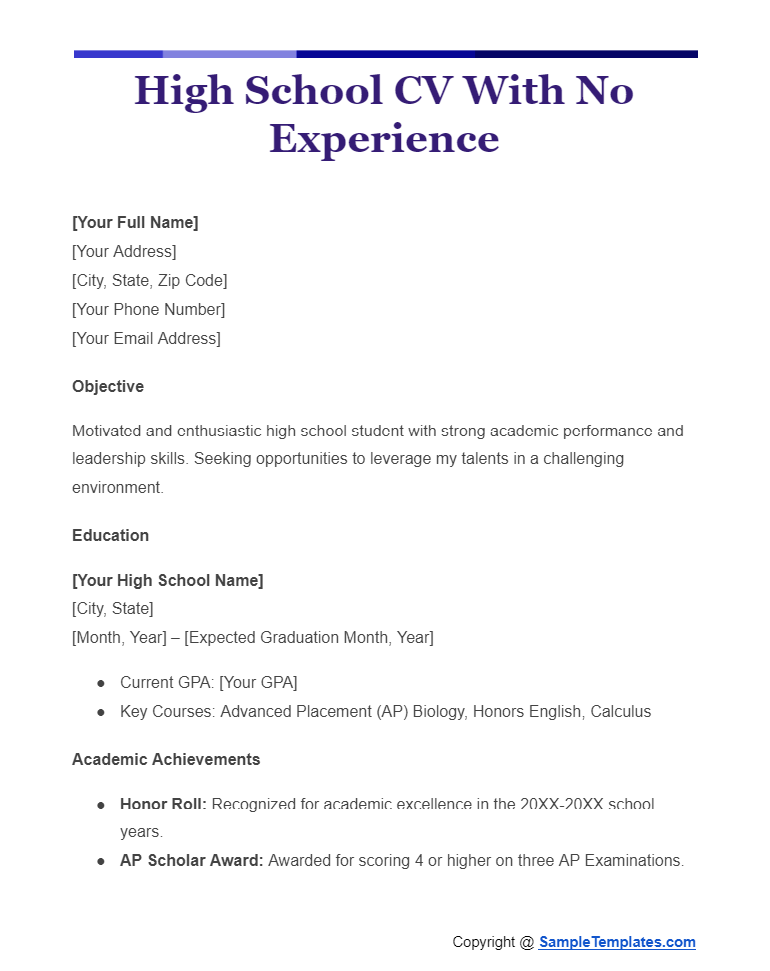 high school cv with no experience