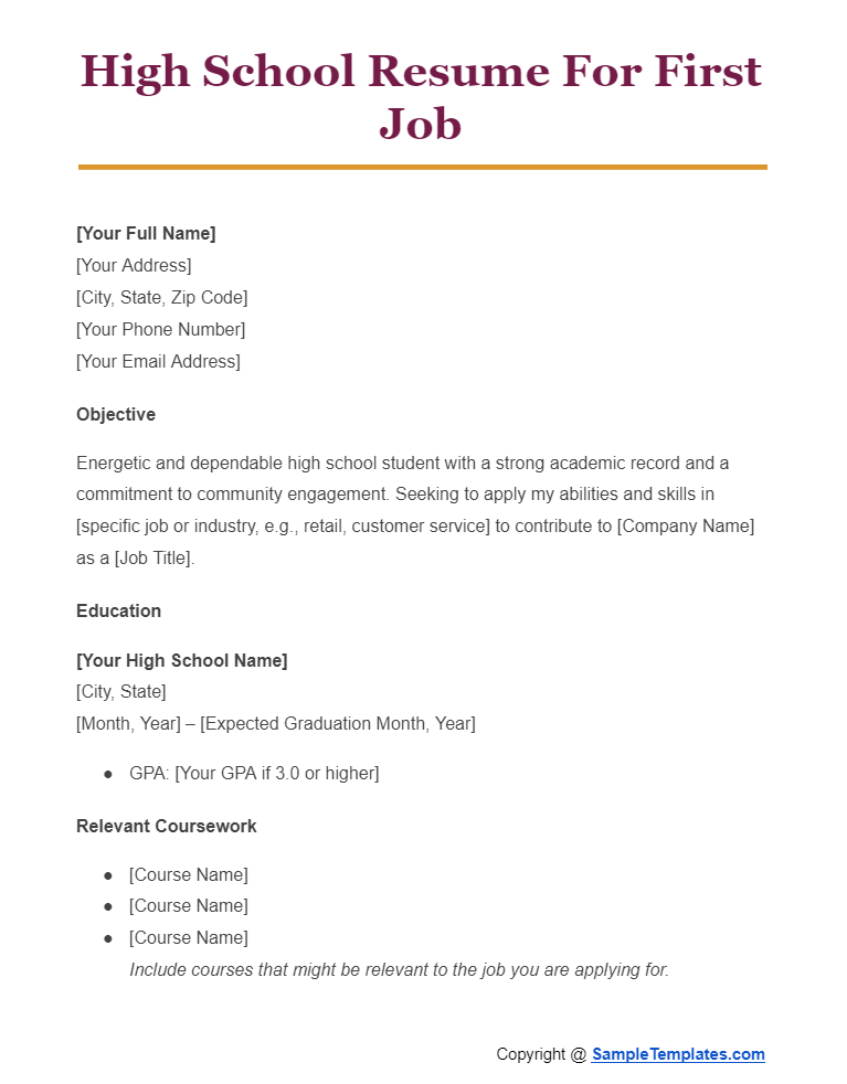 high school resume for first job