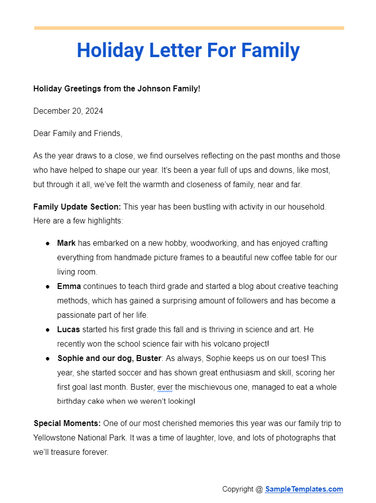 holiday letter for family