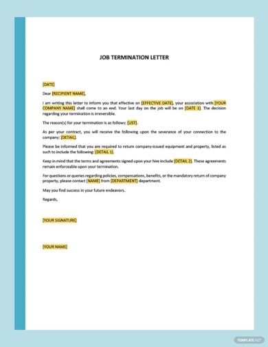 job termination letter template