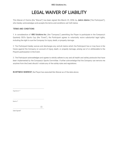 legal waiver of liability template