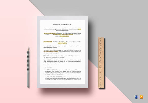 maintenance contract template in google docs