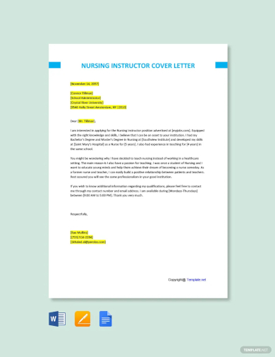 nursing instructor cover letter template