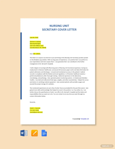nursing unit secretary cover letter template