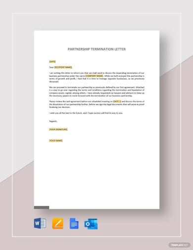 partnership termination letter template