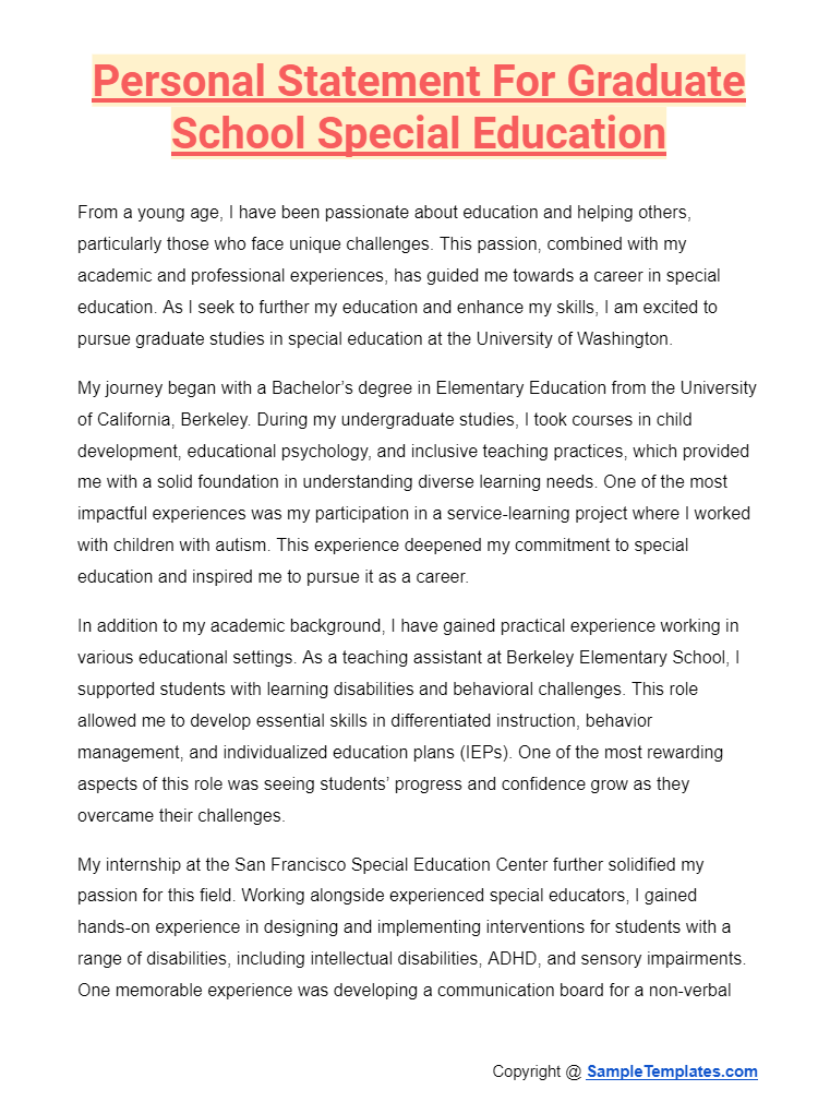 personal statement for graduate school special education